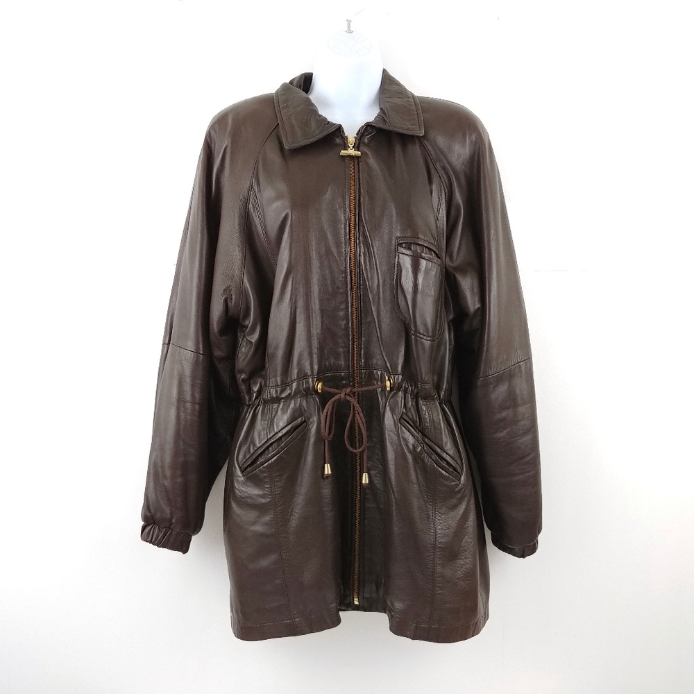 Vintage Soft Leather Cinched Waist Anorak Jacket